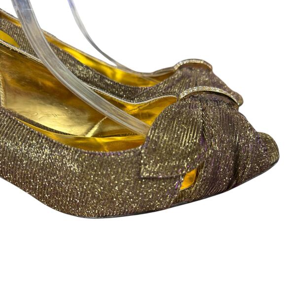 J Renee Metallic Gold Purple Slingback Peep Toe Heels Shoes Leather Sole sz 11 - Picture 13 of 16